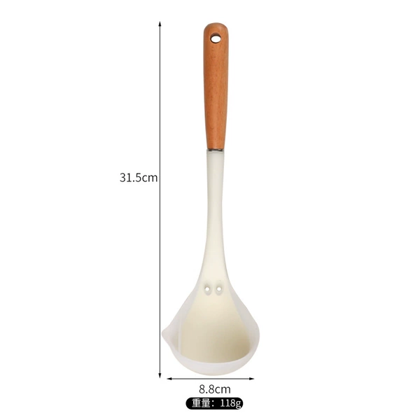 Semi-transparent white silicone spoon with wooden handle