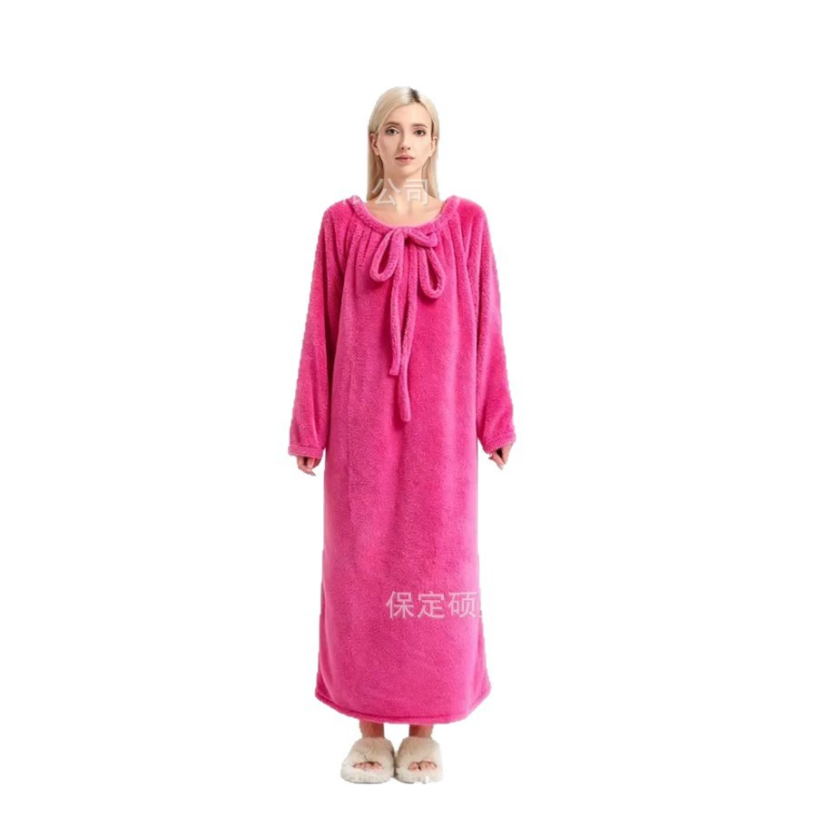 Длинная зимняя пижама-халат, коралловый бархатный макси-халат, plus size, юбочный стиль 2025