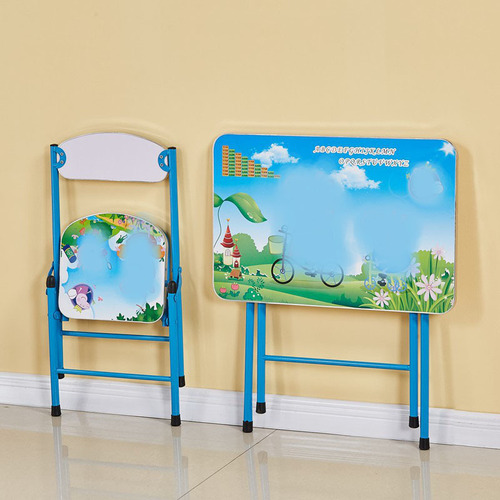 Student and Children Foldable Table and Chair Set, School and Kindergarten Foldable Desk, Cartoon Cross-Braced Writing Desk