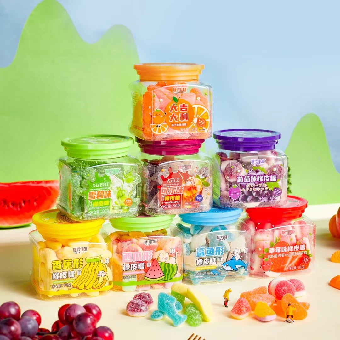 Sugar Substituted for Excellent Flavor Watermelon-Shaped Rubber Candy Bottled Shark-Shaped Gas Flavored Soft Candy Children's Leisure Snack Small Food Wholesale