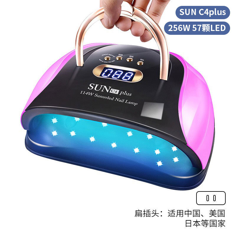Lámpara de uñas de alta potencia de 256W con mango para principiantes, lámpara de curado de gel para esmalte de uñas, lámpara de fototerapia de secado rápido con colores deslumbrantes para uso transfronterizo.
