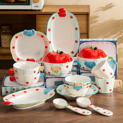 すべての家の陶磁器のリンゴの女の子の碗の皿のかわいい食器の陶磁器のご飯の碗の皿のジョーは誕生日のプレゼントに女の子を送ります。