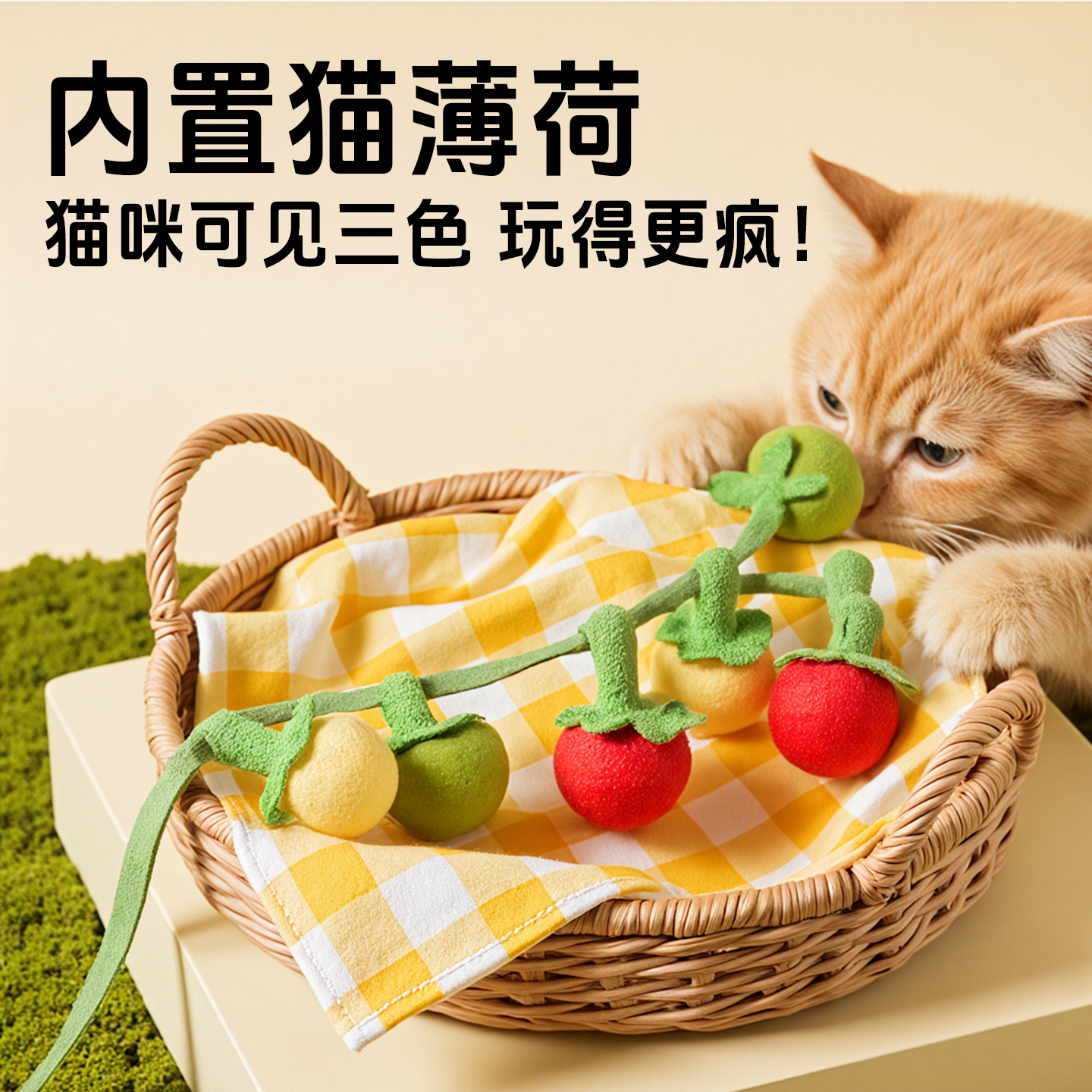 Cat Toy Small Tomato Persimmon String Teasing Stick Cat Self-Entertainment Boredom-Relief Gadget Durable Chewable with Bell Cat Toy
