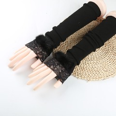 Factory Wholesale Cashmere Gloves Autumn/Winter Warm Sleeve Covers Wool Black Lace Edge Arm Covers Elbow Length Fake Sleeve Girls