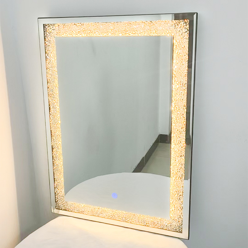 Cross-Border Led Diamond Square Bathroom Mirror Bathroom Mirror Wall-Mounted Luminous Makeup Mirror Home Wall-Mounted Diamond Mirror