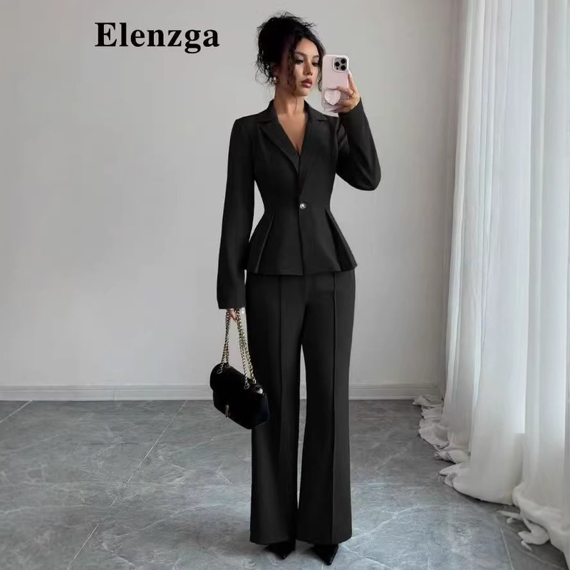 Stylish Women's Spring and Autumn Solid Color Suit with a V-Neck Design, Suitable for All Occasions