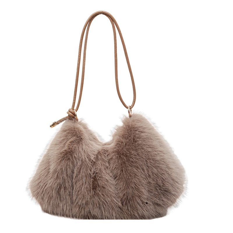 Transfronterizo 2025 otoño y invierno nuevo bolso de peluche dulce fresco bolso de brazo de textura para mujeres viajeros bolso de hombro de lana universal