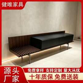 意式极简实木电视柜轻奢胡桃木色视听柜现代简约不锈钢地柜矮柜机