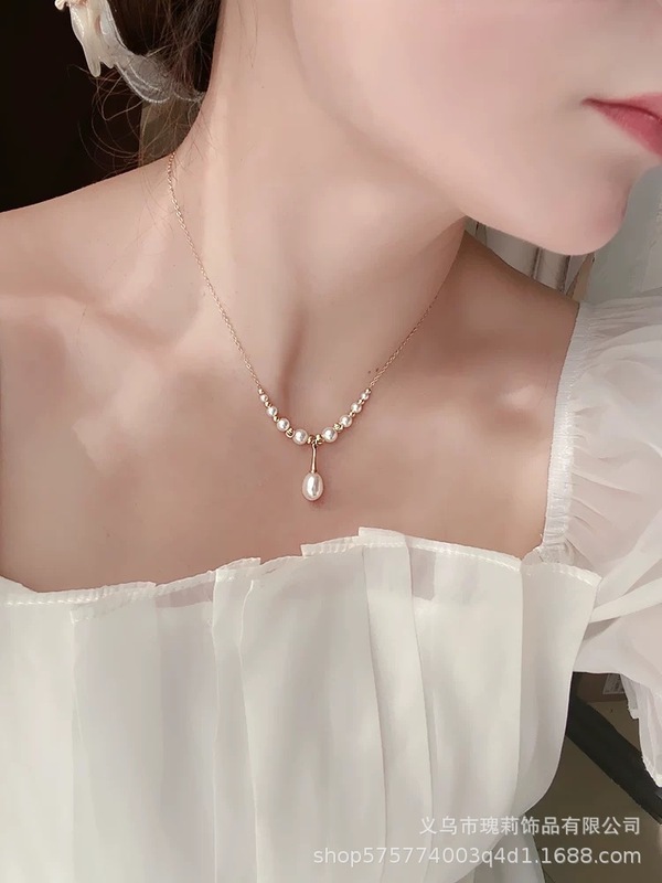 新しい天然淡水パールネックレスシンプルインハンドメイドレトロ鎖骨チェーンフェミニンシンプルショートジュエリー|undefined