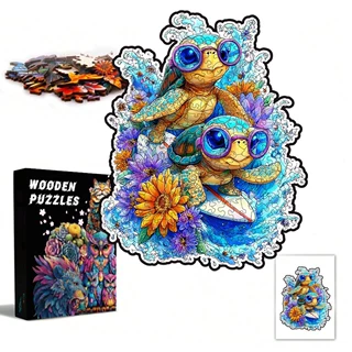 亚马逊海龟不规则木质拼接拼图厂家批发独立站跨境异形拼图批发