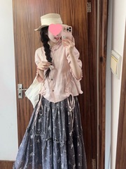 秋季新款温柔时尚花边衬衫衬衣女韩系设计感宽松半身裙两件套