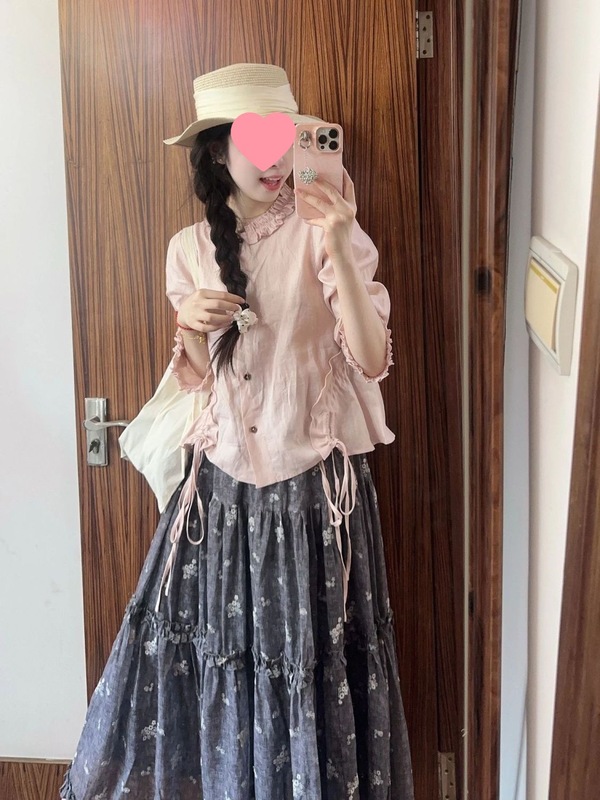 秋季新款温柔时尚花边衬衫衬衣女韩系设计感宽松半身裙两件套|undefined