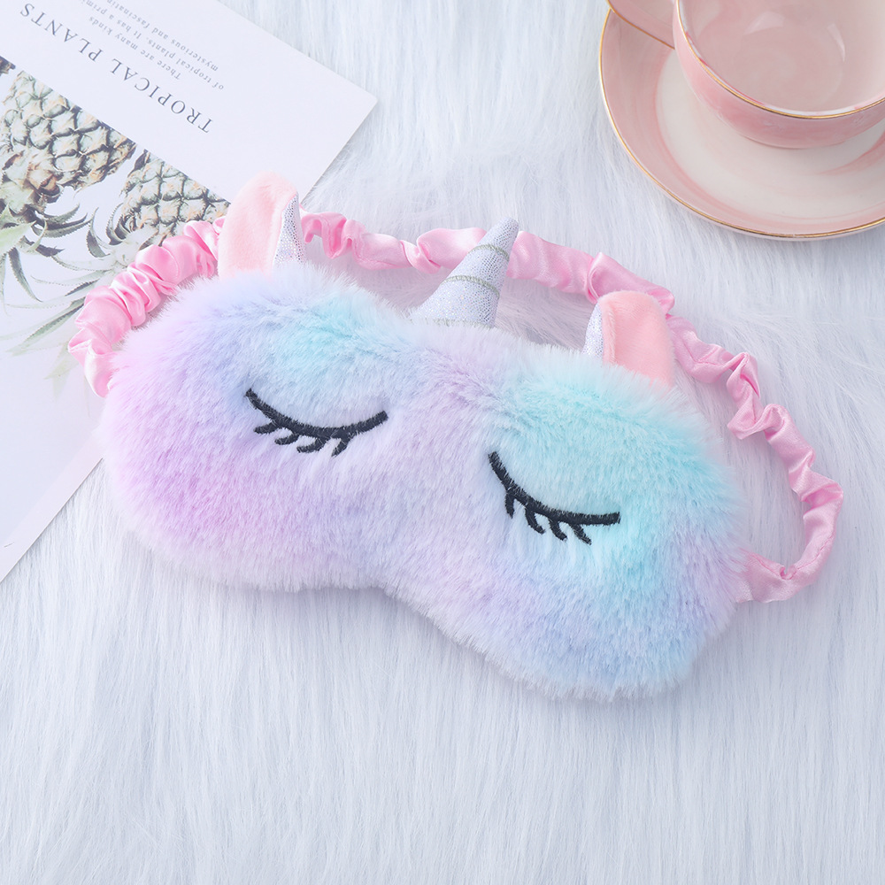 Máscara de ojo de felpa bordada de piel de conejo lindo transfronterizo sombreado protección de los ojos del sueño máscara de ojo lindo del oído del unicornio en stock