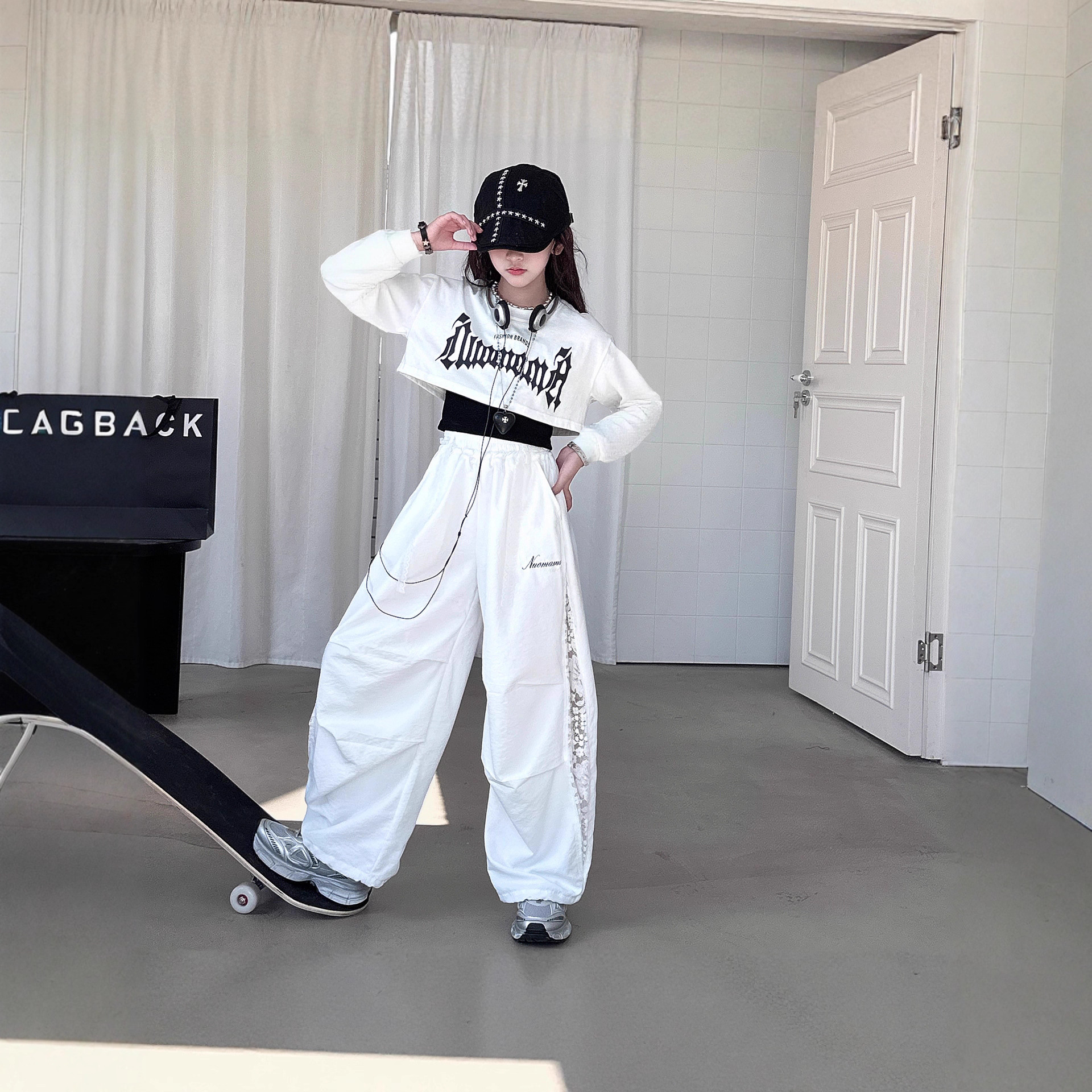 女童爵士舞套装春秋2025新款儿童街舞潮服女孩嘻哈hiphop两件套酷