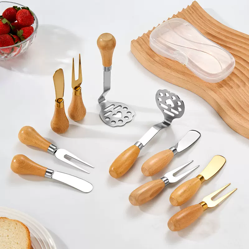 不锈钢土豆压泥器家用木柄水果刀水果叉面包抹酱刀黄油刀厨房工具