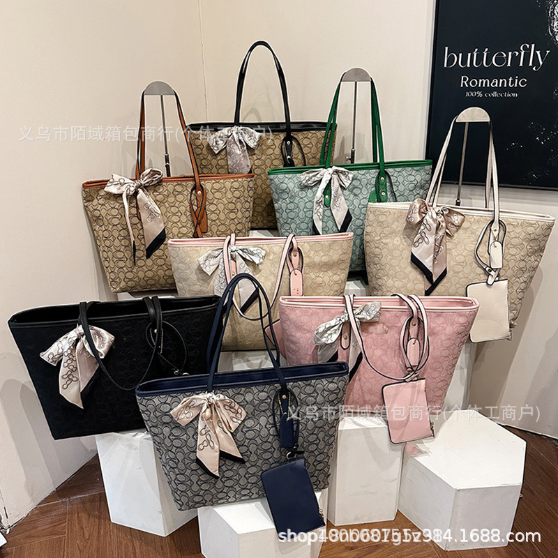 丝巾托特包蔻C包包女2026新款潮时尚印花水桶包大容量休闲百搭