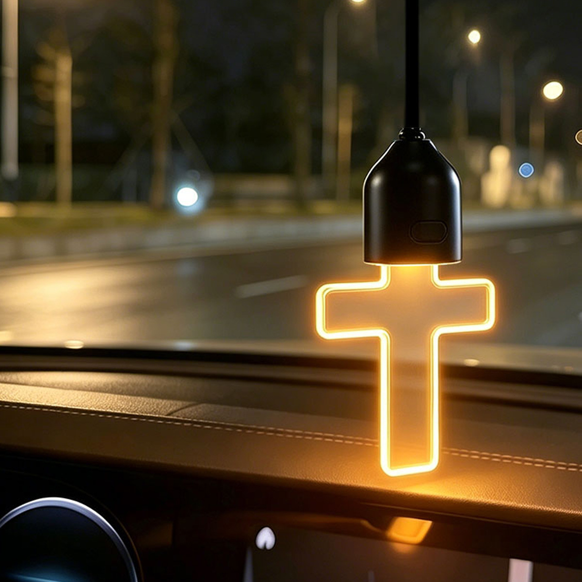 Cross-Border Popular Car Dashboard Cross-Shaped Ambient Light, Dual-Color Decorative Led Display Light, Blessing Protection