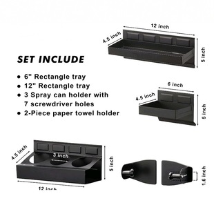 4Pcs Magnetic Tool Box Tray Set, Tool Storage Box, 2 Trays, Can Rack, Paper Towel Rack Black