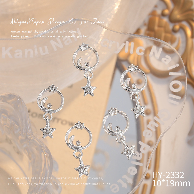 Nueva joyería de aleación de manicura completa diamante borla arco corona plata uñas manicura joyería accesorios al por mayor