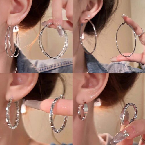 Silver Minimalist Simple Hoop Earrings for Women, 2025 New Arrival Lightweight Luxury High-End Style Versatile Stud Earrings with a Charming and Face-Smoothing Effect