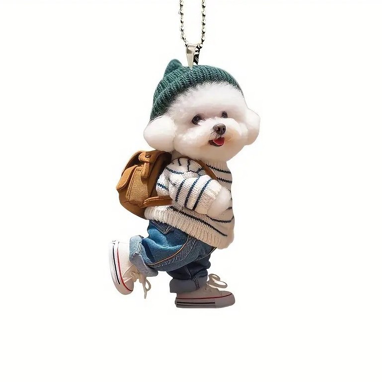 Nuevo acrílico lindo lindo perrito colgante mochila llavero espejo retrovisor de automóvil decoración colgante