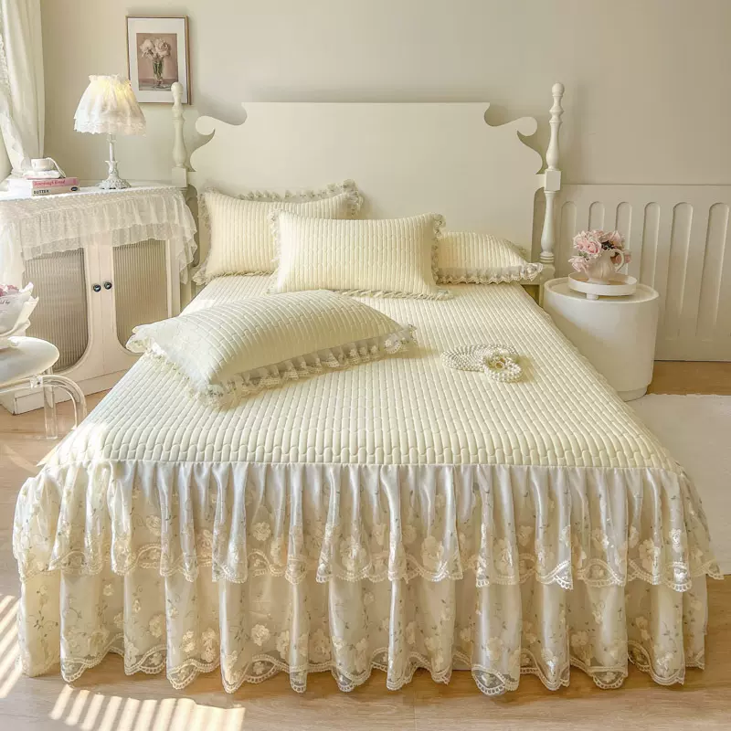 夏季公主风蕾丝花边床笠床裙二合一乳胶凉席三件套冰丝床罩空调席