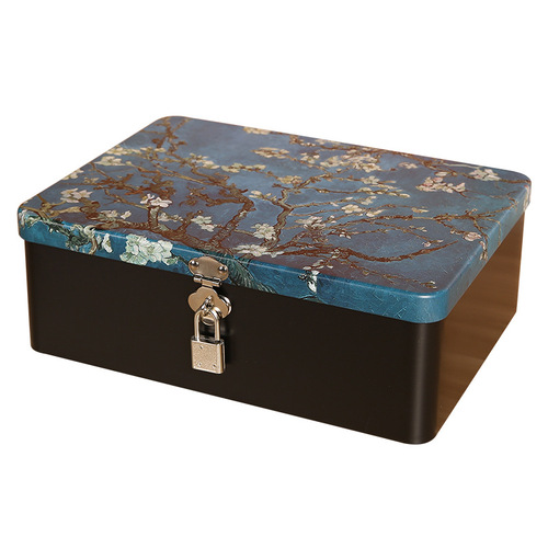 Retro tinplate box with lock key desktop storage box cosmetics document storage household jewelry empty box