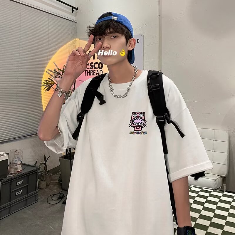 新夏2024半袖tシャツ男性青少年純綿アメリカ潮牌格好いいカジュアル半袖tシャツ|undefined
