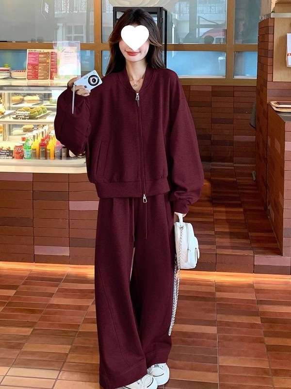 胖MM特大码300斤时尚百搭安哥拉红套装女秋季慵懒风运动服两件套2|undefined
