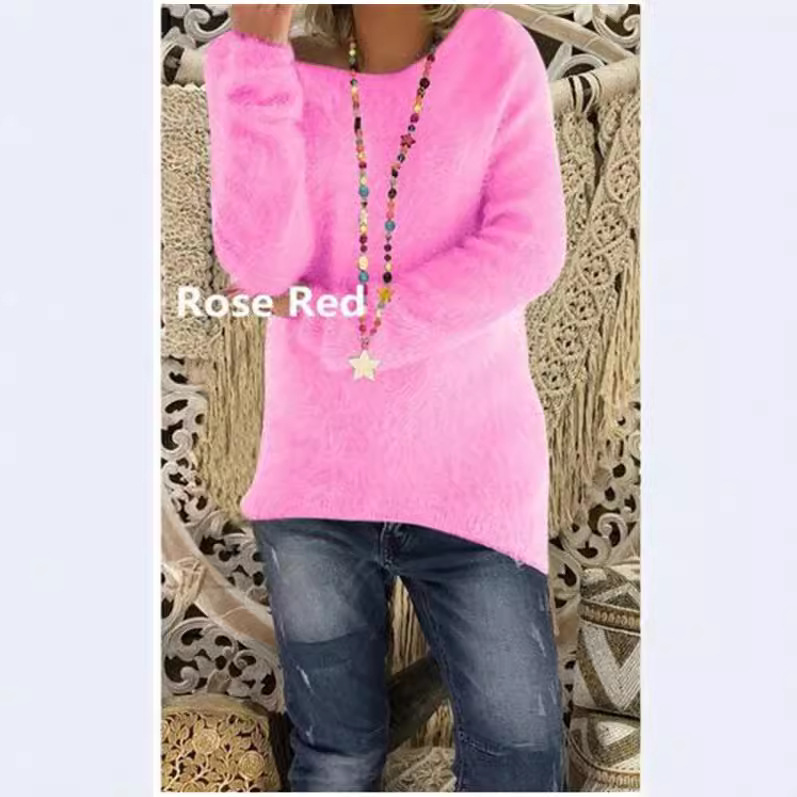 Pull surdimensionné à manches longues pour femme – Pull doux et chaud de couleur unie (noir/vert/rouge/jaune, S-5XL)_voghion.com