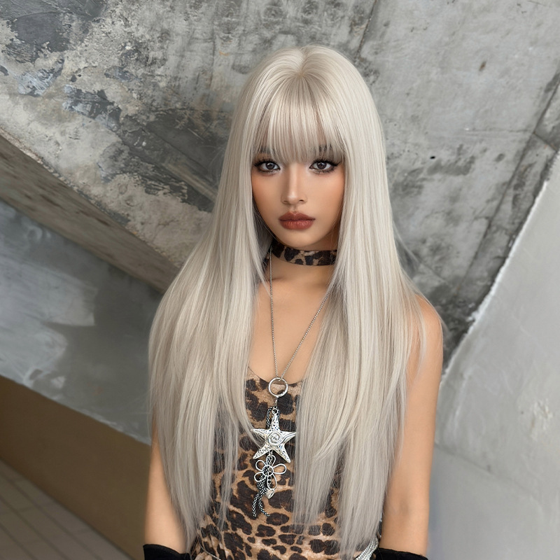 Chemical Fiber Long Straight Hair Wig Female Internet Celebrity Cross-Border New Product Simulated Full Headgear High Temperature Matte Hair Silk Pullover Wig