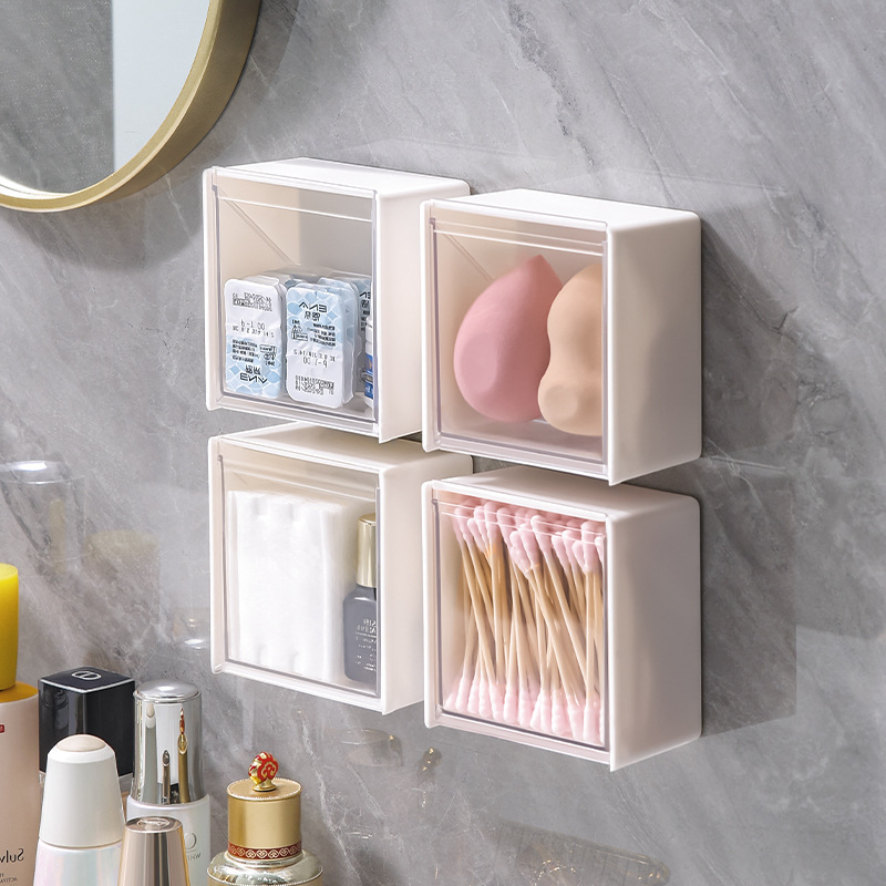 Wall-mounted Bathroom Toilet Cosmetic Cotton Lipstick Cotton Swab Storage Box Dormitory Hair Ring Hair Clip Flip Storage Rack