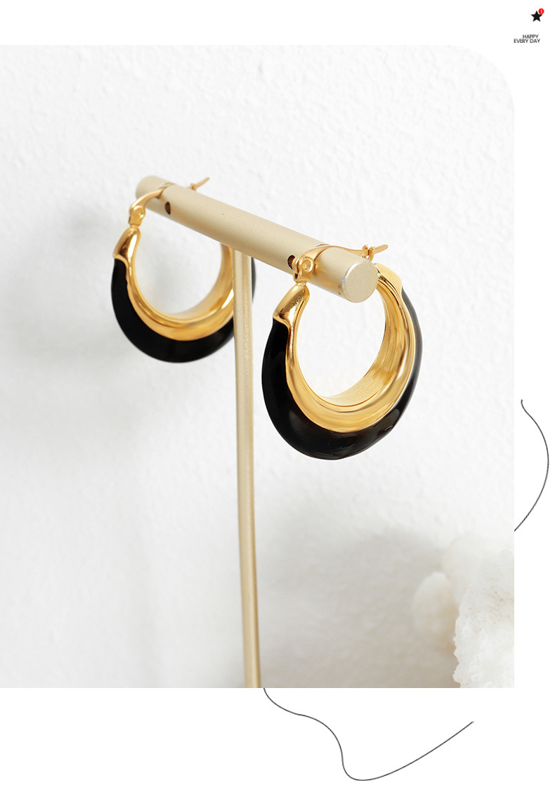 304 Stainless Steel Material Color Block Pattern Women'S Gender PVD Coated Real Gold Plated 18K Gold Color Block Titanium Steel Simple Style Waterproof Non Tarnish Hoop Earrings