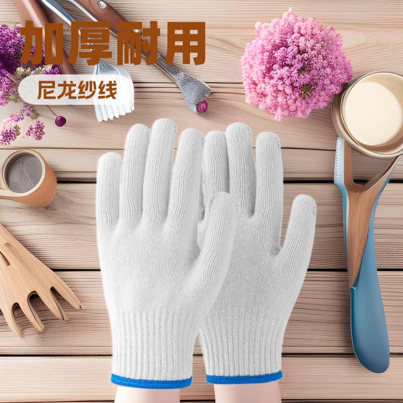 장갑, 노동 보호, 내마모성, 작업용, 미끄럼 방지, 두꺼운 백색 거즈, 면사, 면실, 나일론, 노동용, 여성용, 남성용, 건설 현장 작업용, 무료 배송