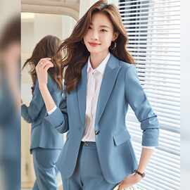 实拍图片秋冬新款小西服酒店工作服物业白领职业蓝色小西实体供货