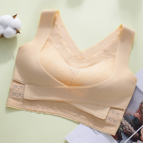 Lace beauty back cross motion side-fastener anti-transparency latex cup wire-free bra for women seamless top underwear women