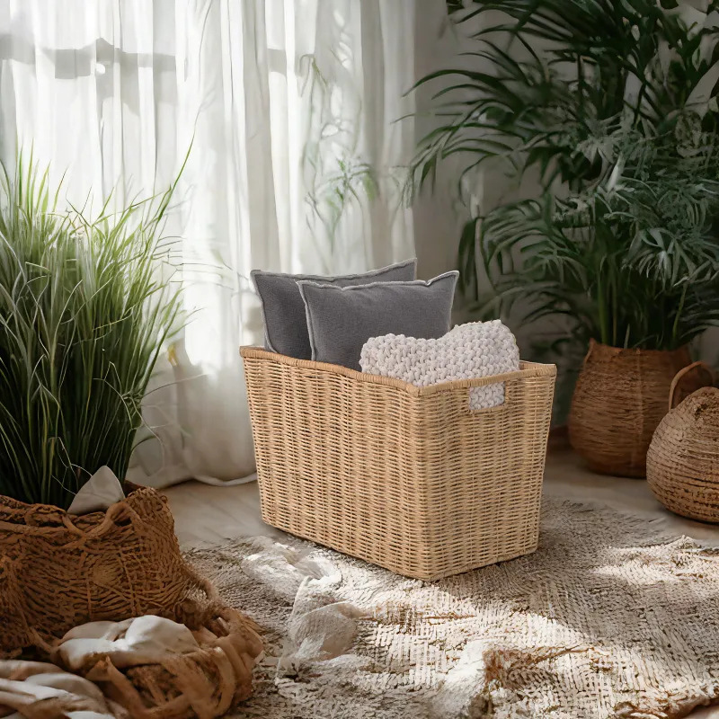 Cestas de almacenamiento de ropa de ratán Estantería para niños Dormitorio Cestas de almacenamiento para el hogar Aperitivos Juguetes Libros Cestas de almacenamiento de artículos diversos