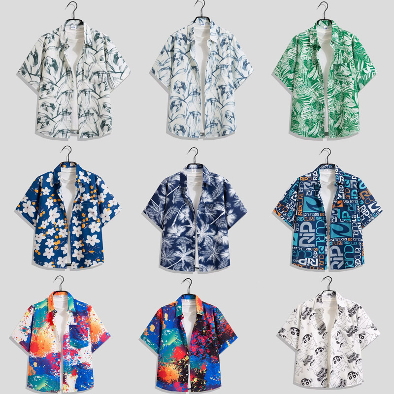 Vacation Top Sanya Popular Couple Beach Shirt Men's Hawaiian Clothes Shirt Shirts for Hainan Island in stock