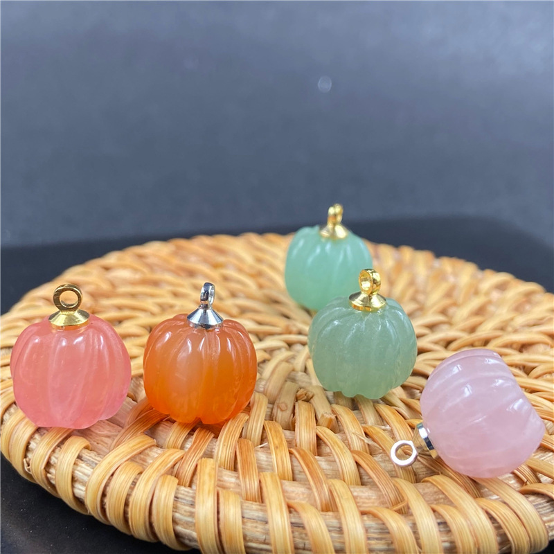 2g Weight Pendant Necklace Classification Gem Material Polishing Design Red, Green, Wine Red, Yellow Color Retro Pink Crystal Pumpkin Pendant Bead Diy Accessories 4