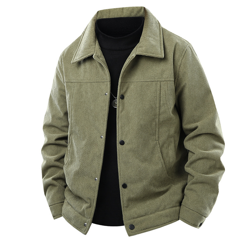 Autumn And Winter Men's Jacket Corduroy Lapel Solid Color Business Casual Middle-aged Fleece Thickened Coat Men_viptrois.com