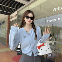 甜美蝴蝶结百搭长袖针织开衫外套女秋冬2025新款韩系休闲气质上衣
