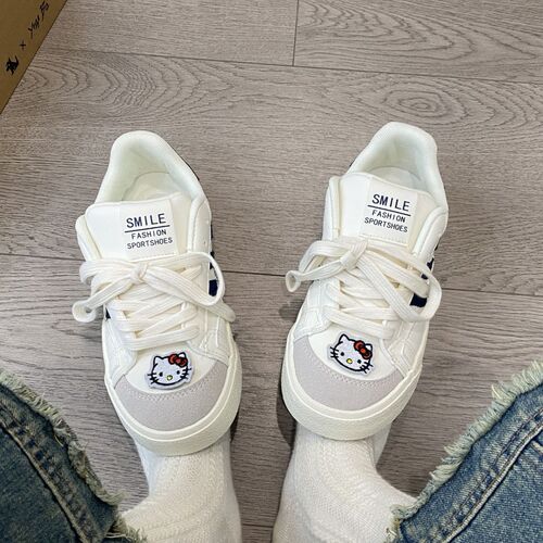 kt cat white shoes women's shoes  autumn new casual versatile color matching student sneakers design sense bread shoes