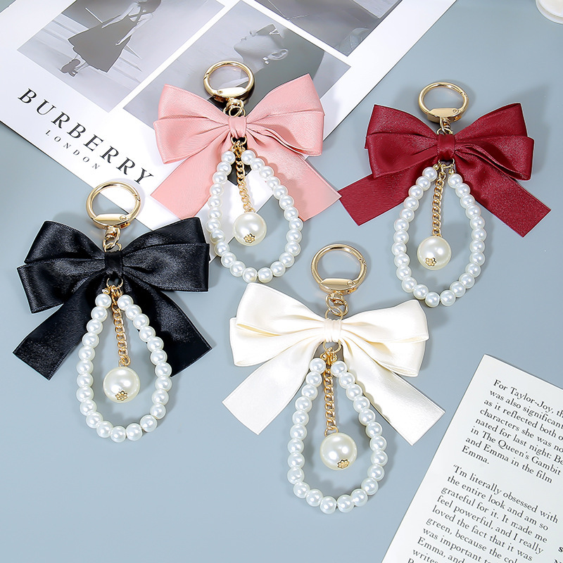 Fashion Big Bow Tie Key Chain Pearl Chain Women's Car Key Chain Pendant Personalized Handbag Hanging Ornaments Fashion Big Bow Tie Key Chain Pearl Chain Women's Car Key Chain Pendant Personalized Handbag Hanging Ornaments
