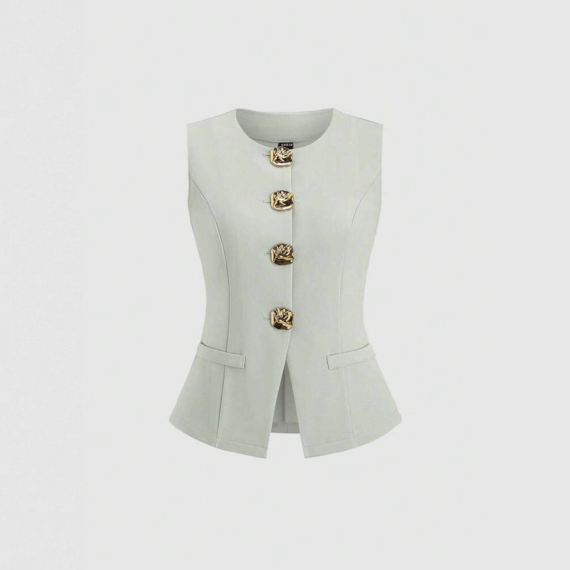 2025 Cross-Border Export Commuter Women's Sleeveless Vest Suit Fashionable Elegant Round Neck Slimming Look Women's Clothing 2025 Cross-Border Export Commuter Women's Sleeveless Vest Suit Fashionable Elegant Round Neck Slimming Look Women's Clothing