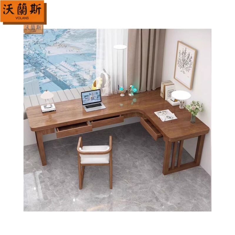 Solid Wood Corner Desk with Drawer, Simple Wall Corner Study Table, Living Room Home Double Long Table Workbench