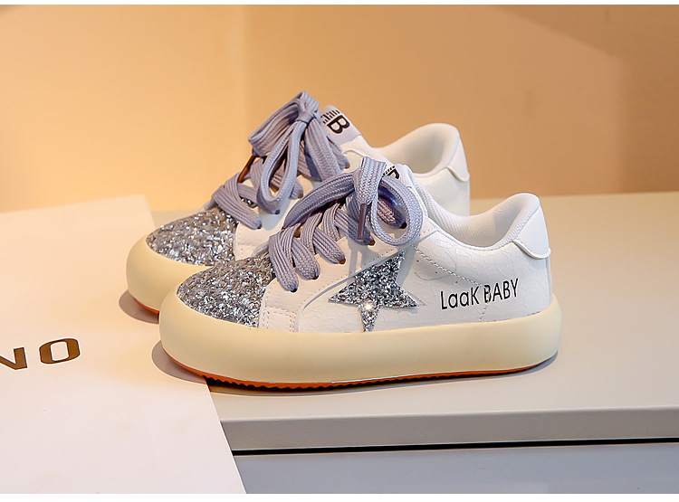 Flash star shoes Casual sports shoes for boys and girls flat non-slip small white shoes lace-up School shoes_voghion.com