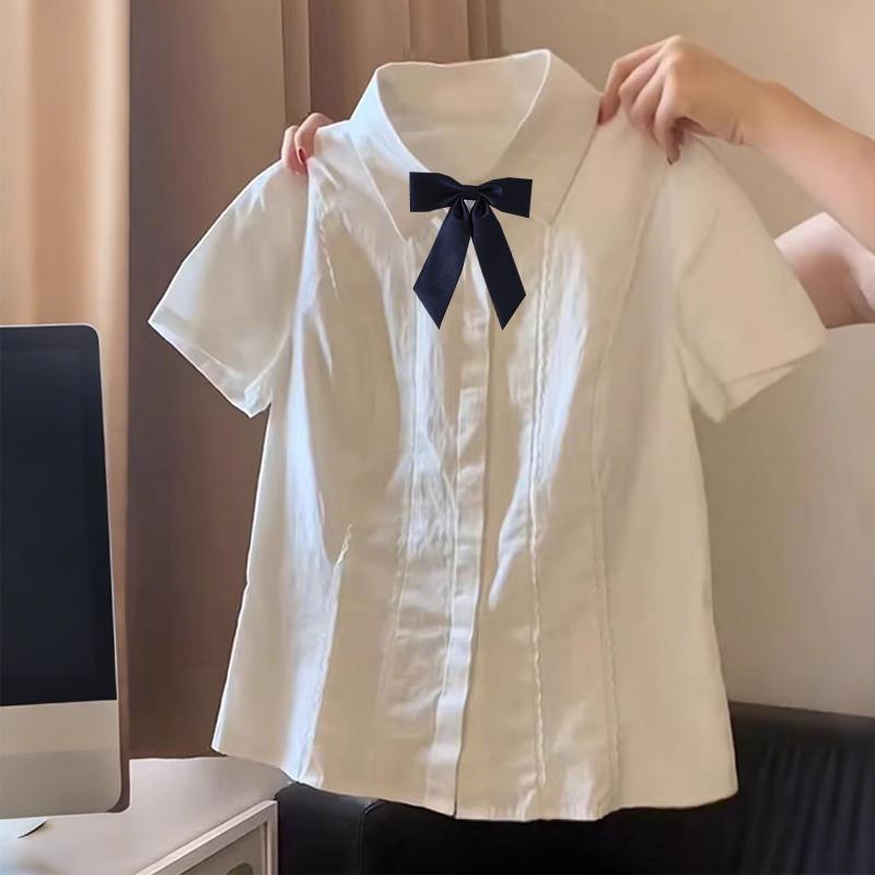 カレッジスタイルニッチ年齢軽減シャツ夏甘い2025新しいスリムファッションレース半袖シャツ女性用|undefined