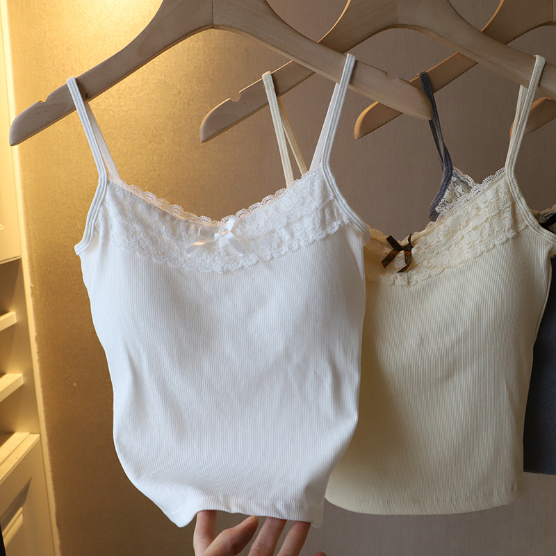 98g Weight Cotton, Spandex Fabric Type Short Top Length Camisole Tops Type Holiday, Daily Occasion Strap Neckline Slim Fit Type Solid Color Pattern Summer, Spring Season Women's Gender Lace Design Casual, Elegant Style Wholesale Women's Casual Elegant Solid Color Lace Tank Tops 10