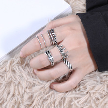 日韩风泰银复古戒指多层线条打结时尚潮流宽面银指环厂家批发