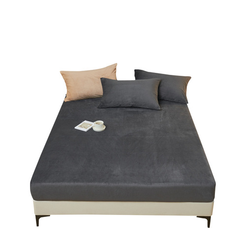 Cross-border pure color milk velvet bedspread single piece winter thick warm anti-slip mattress bed sheet pillowcase set of three